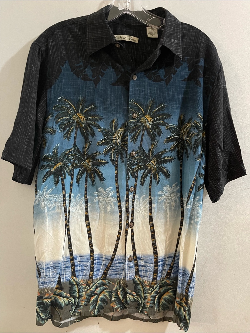 Batik Bay Tropical Palm Print Short-Sleeve Shirt - Blue/Black Size Small
